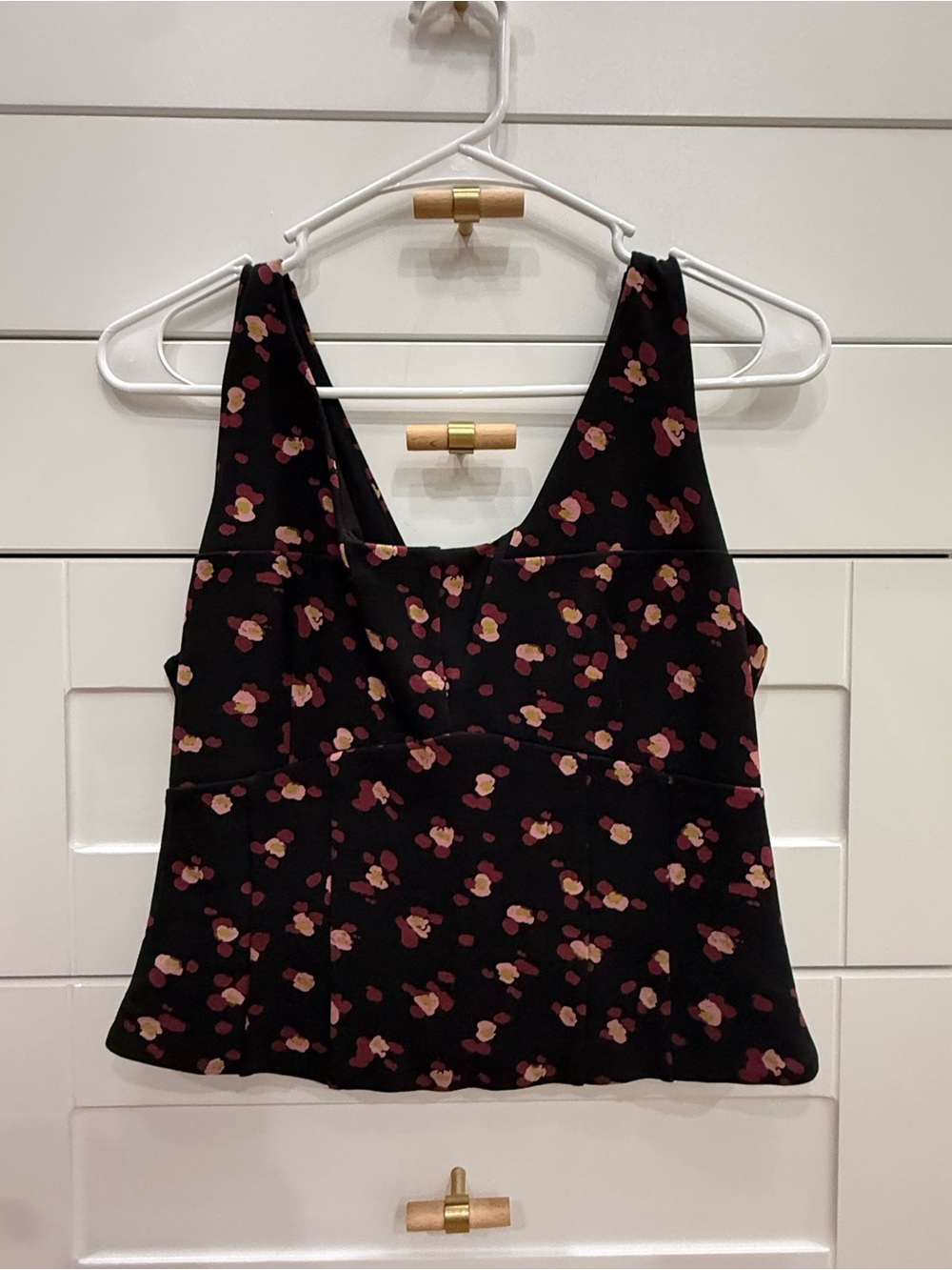 CAbi Black Tank with Pink and Cream Floral Print
